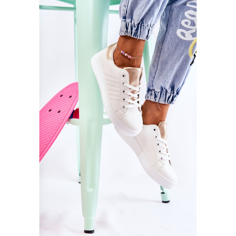 FK2 Naisten valkoiset urheilukengät Samanta valkoinen kultainen 1