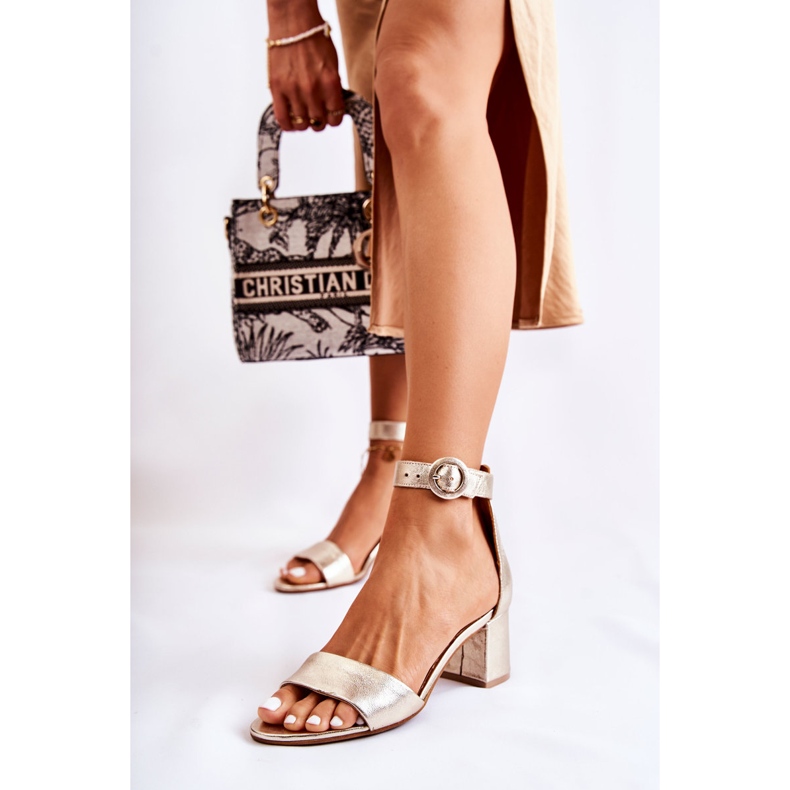 Nahkaiset korkeakorkoiset sandaalit Maciejka 04141-42 Golden kultainen 1