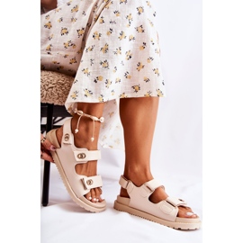 S.Barski Naisten nahkasandaalit beige Halis -koristeella 2