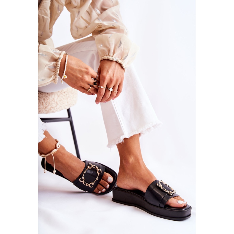 S.Barski Naisten muodikkaat nahkaiset mustat tossut Adaline 2