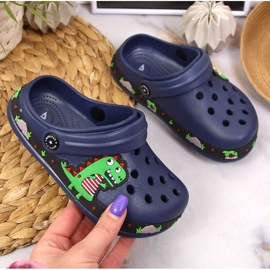 American Club Jr.AM900B tummansiniset tossut dinosauruksella laivastonsininen 2