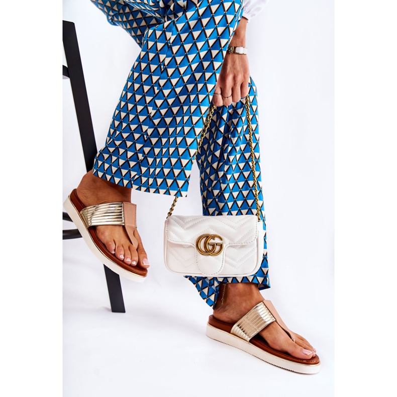 Naisten varvastossut beigen-kultaisella Morissa-tasolla ruskea kultainen 2