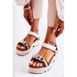 Nahkasandaalit tarranauhalla Maciejka L5009-02 laivastonsini-valkoinen laivastonsininen 1