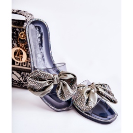 Naisten kumitossut, joissa rusetti musta-harmaa Meriden 1