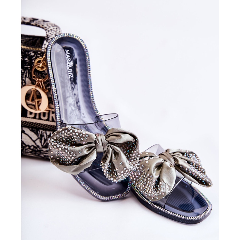 Naisten kumitossut, joissa rusetti musta-harmaa Meriden 1