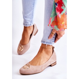 Naisten mokkanahkaiset ballerinat, joissa on Nicole 2746 beige koristelu 1