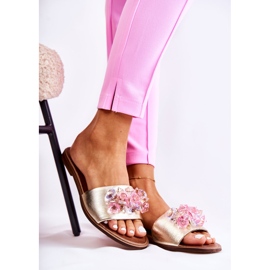 Naisten nahkaiset tossut Nicole 2726 kultaisella koristeella kultainen 1