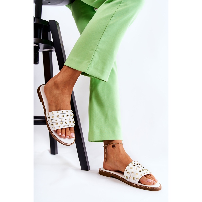 S.Barski Naisten nahkaiset tossut valkoisella Brien-koristeella valkoinen 1