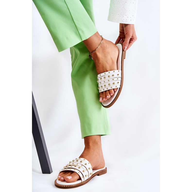 S.Barski Naisten nahkaiset tossut valkoisella Brien-koristeella valkoinen 2