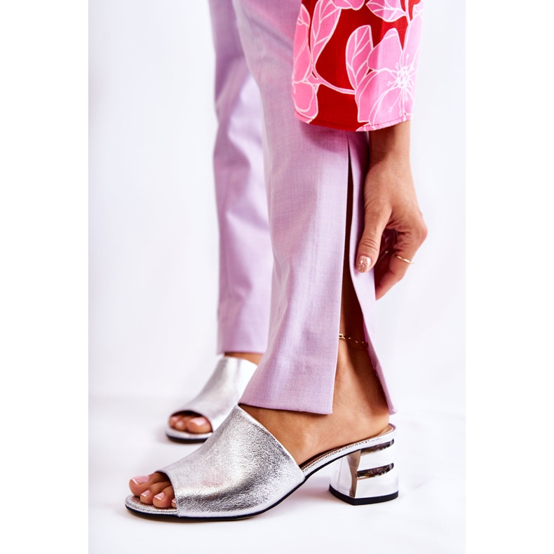 PA2 Naisten nahkaiset tossut kantapäässä, hopea Perry 1