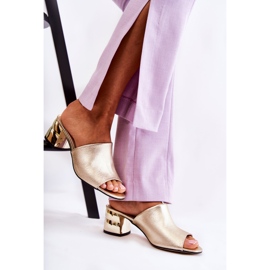 PA2 Naisten nahkaiset tossut korkeakorkoisissa Golden Perry -väreissä kultainen 2