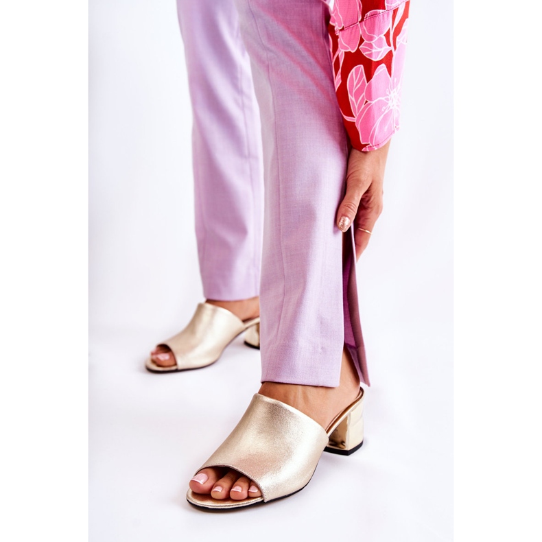 PA2 Naisten nahkaiset tossut korkeakorkoisissa Golden Perry -väreissä kultainen 1