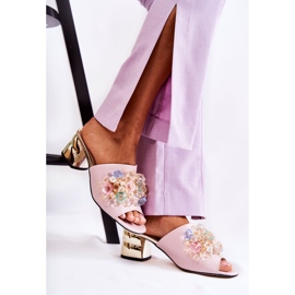 PA2 Naisten nahkaiset tossut korkokengissä vaaleanpunaisella Calinda-koristeella vaaleanpunainen 2