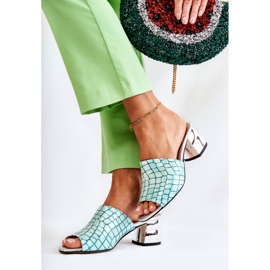 Naisten nahkaiset tossut Krokotiili kantapäällä Vaaleanvihreä Perry 2