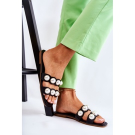 PG1 Naisten nahkaiset tossut, joissa koristehelmiä musta Lasello 1