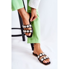 PG1 Naisten nahkaiset tossut, joissa koristehelmiä musta Lasello 2