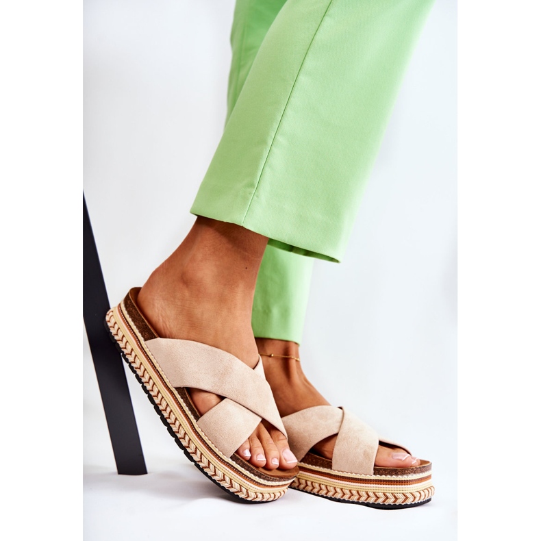 PG1 Naisten mokkanahkaiset tossut beigellä Jossie-tasolla 1