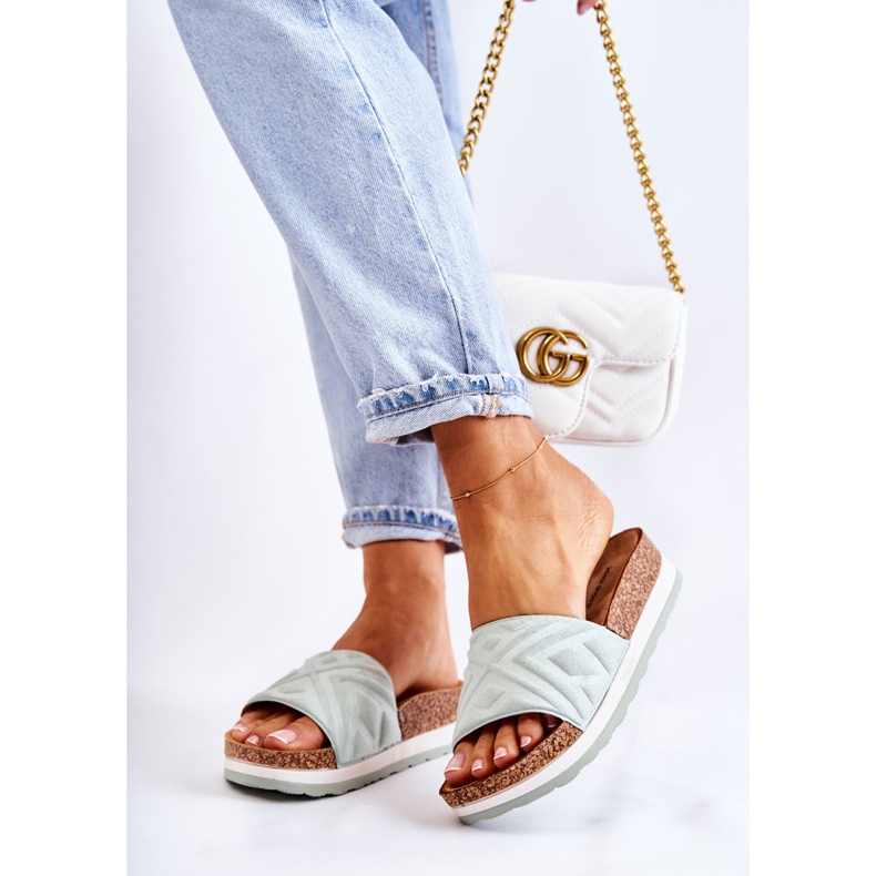 PG1 Naisten mokkanahkaiset tossut massiivisella vihreällä Heritta-tasolla 2