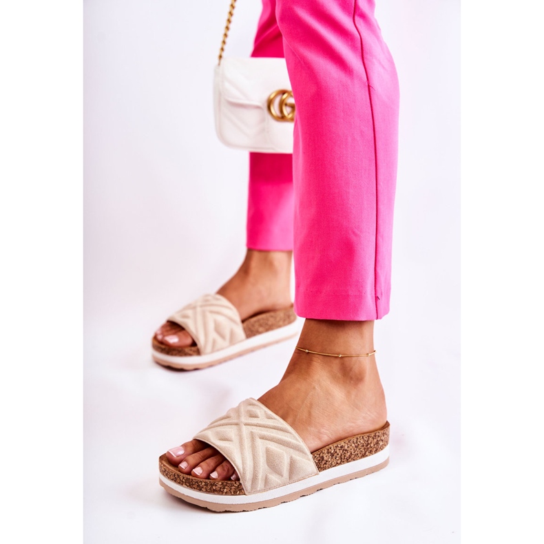 PG1 Naisten mokkanahkaiset tossut massiivisella alustalla beige Heritta 2