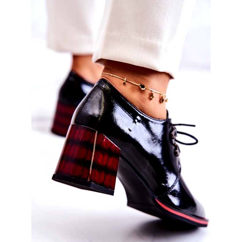 S.Barski Lakatut matalat kengät vetoketjulla musta punainen 3