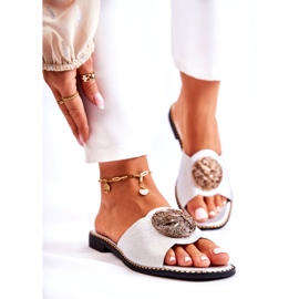 S.Barski Naisten nahkaiset tossut hopeisella Colene-koristeella hopea 1