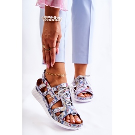 Maciejka Naisten nahkasandaalit tarranauhalla 05375-06 Sininen monivärinen 1