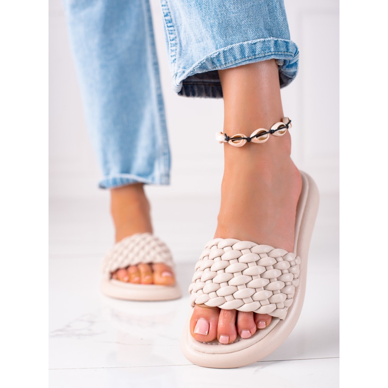 SHELOVET Naisten palmikoidut tossut beige 2