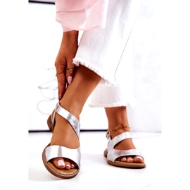 Nahkasolki sandaalit Lewski 3041 hopea 3