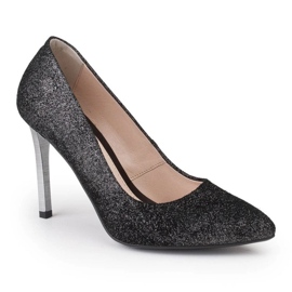 Marco Shoes Mustat aitoa nahkaa olevat korkokengät hopeakengillä 1