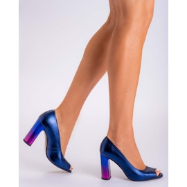 Marco Shoes 1100P tummansiniset pumput monivärisellä kantapäällä laivastonsininen 1