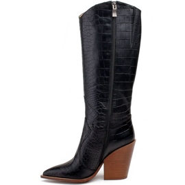 Marco Shoes Mustat naisten saappaat Marco 1373K cowboy -saappaat, joissa on matelijan iho 1