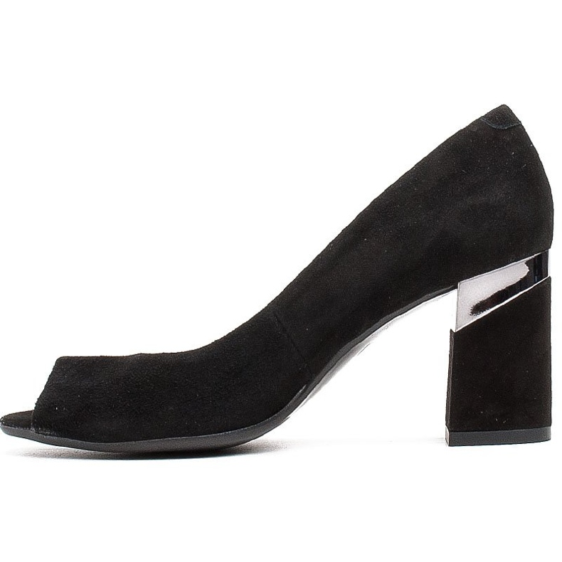 Marco Shoes Musta mokkanahkainen pumppu, jossa metallinen kantapää 2