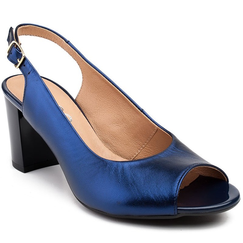 Marco Shoes Marco -metalliset nahkasandaalit, joissa on vakaa kantapää tummansininen sininen 1