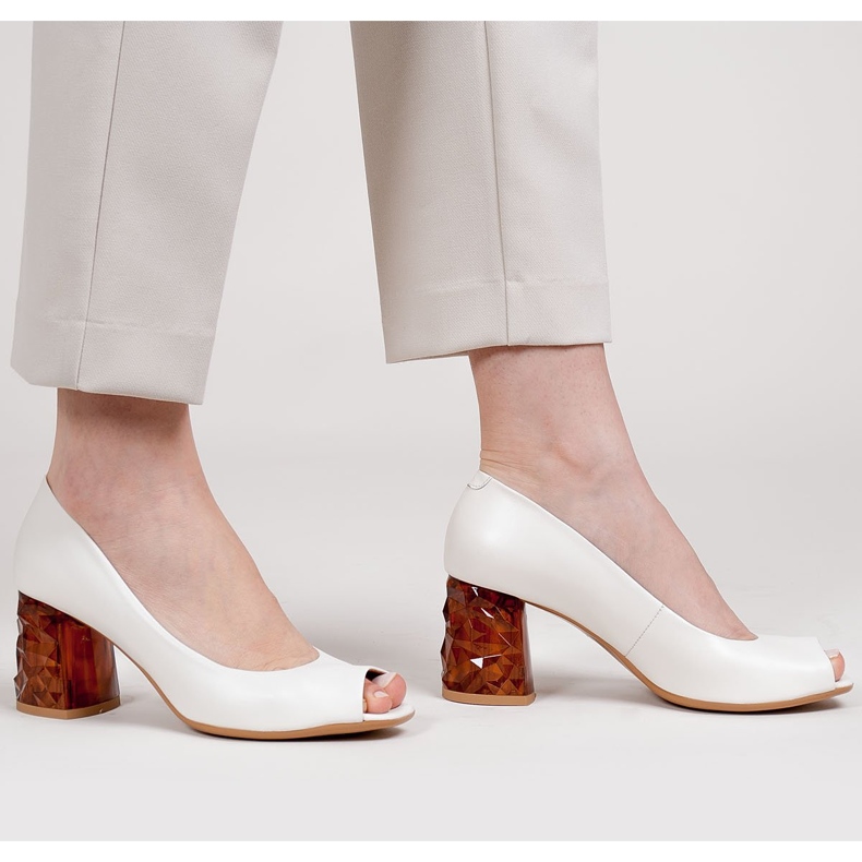 Marco Shoes Valkoiset 1519P -pumput, joissa on keltainen 3D -kantapää valkoinen 1