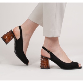 Marco Shoes Mustat mokkanahkaiset sandaalit, joissa on 3D -keltainen kantapää 2