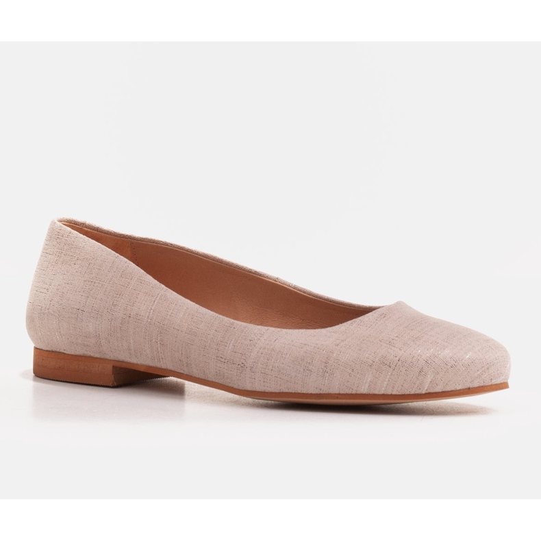 Marco Shoes Beige nahkaiset ballerinat, joissa metallinen aksentti 1