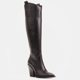 Marco Shoes Naisten korkeat saappaat, aitoa nahkaa olevat cowboy -saappaat musta 1