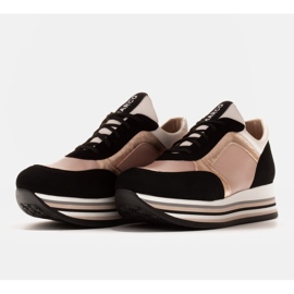 Marco Shoes Kevyet lenkkarit paksulla pohjalla, joka on valmistettu luonnollisesta nahasta musta vaaleanpunainen 3