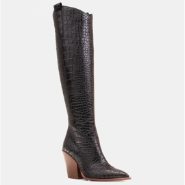 Marco Shoes Naisten korkeat saappaat, cowboy -saappaat, krokoti kuvio musta 1