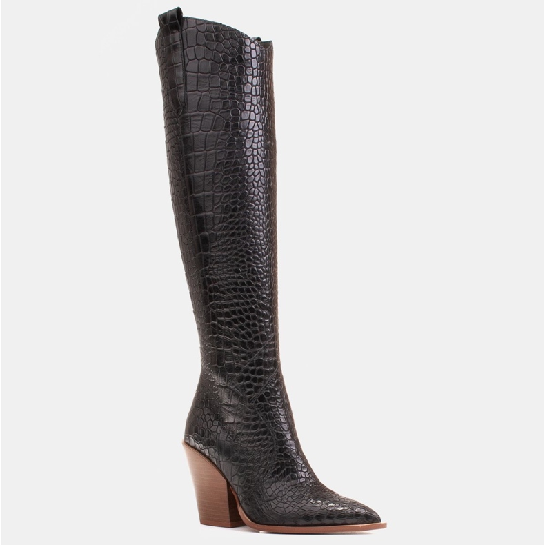 Marco Shoes Naisten korkeat saappaat, cowboy -saappaat, krokoti kuvio musta 1