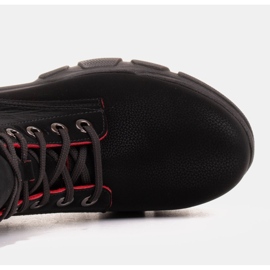 Marco Shoes Naisten mustat nahkasaappaat punaisilla reunoilla 6