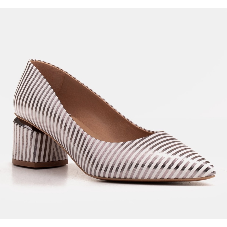 Marco Shoes Pumput, joissa valkoiset ja hopeiset raidat ja kultaiset korot valkoinen hopea 1
