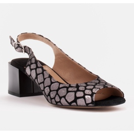 Marco Shoes Mukavat naisten sandaalit mielenkiintoisella nahalla musta hopea 1