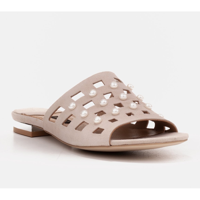 Marco Shoes Tyylikkäät naisten tossut helmillä ja rei'ityksellä beige 1