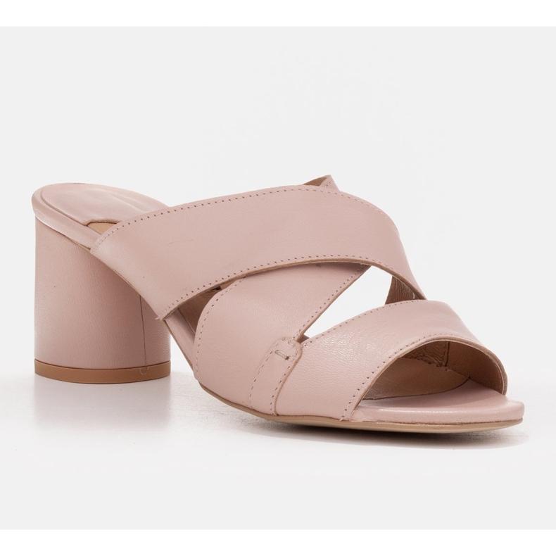 Marco Shoes Naisten nahkaiset tossut nahasta, jossa on leikatut raidat beige 1