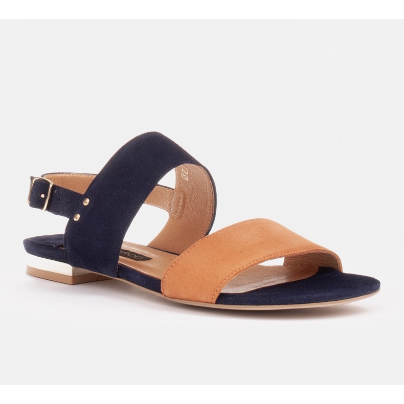 Marco Shoes Matalat sandaalit luonnon mokkasta, metallinen kantapää beige tummansininen 1