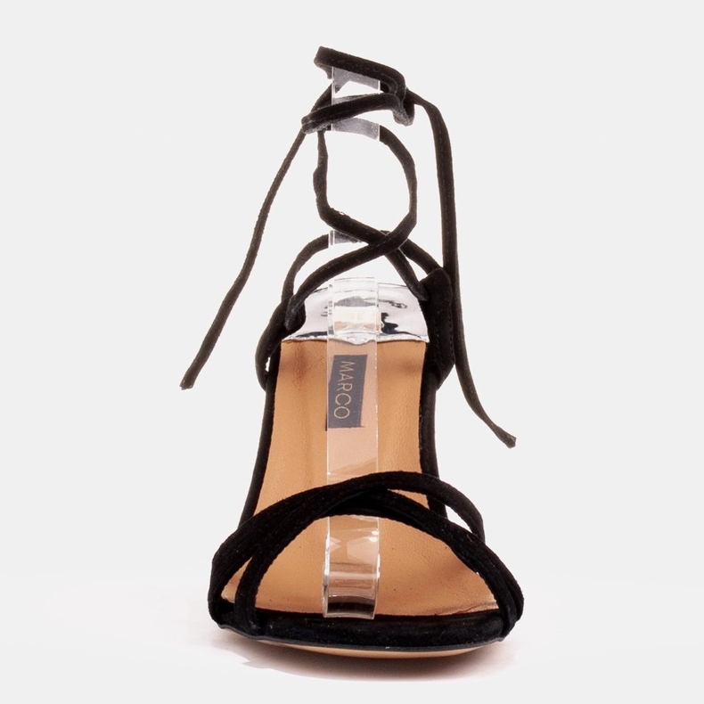 Marco Shoes Tyylikkäät sandaalit korkealla kantapäällä, sidottu hihna musta 2