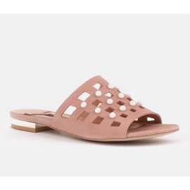 Marco Shoes Tyylikkäät naisten tossut helmillä ja rei'ityksellä vaaleanpunainen 1