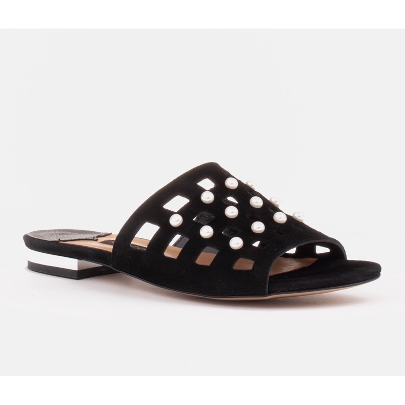 Marco Shoes Tyylikkäät naisten tossut helmillä ja rei'ityksellä musta 1