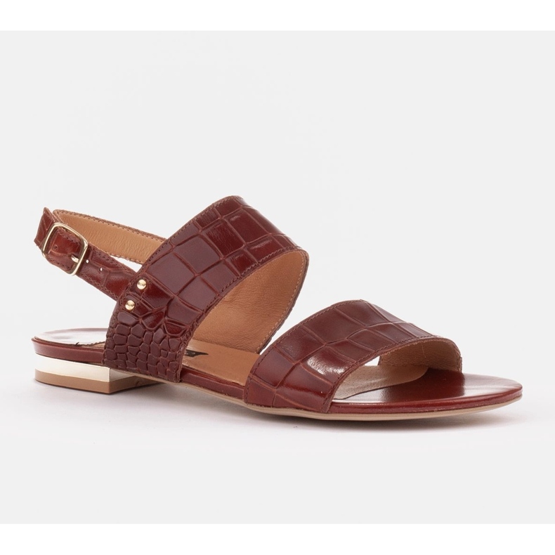 Marco Shoes Litteät aitoa nahkaa olevat sandaalit, joissa metallinen kantapää ruskea 1